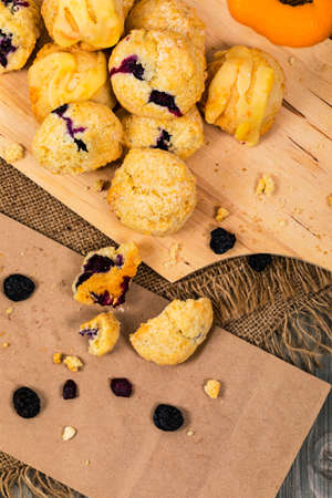 Mini Scones Variety. Orange and Blueberry Mini Scone Cookies. Selective focus.の写真素材