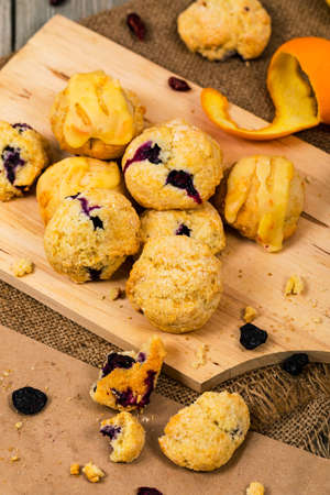 Mini Scones Variety. Orange and Blueberry Mini Scone Cookies. Selective focus.の写真素材