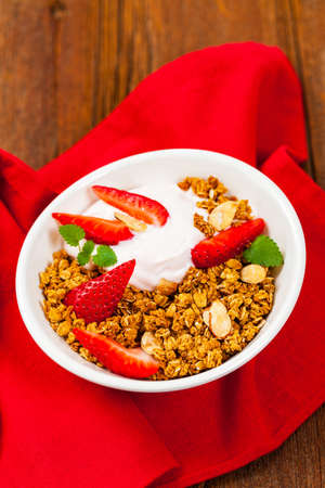 Strawberry Granola Yogurt Breakfast. Selective focus.の写真素材