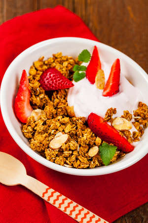 Strawberry Granola Yogurt Breakfast. Selective focus.の写真素材