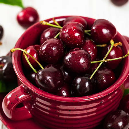 Cherry on Wooden Background. Selective focus.の写真素材