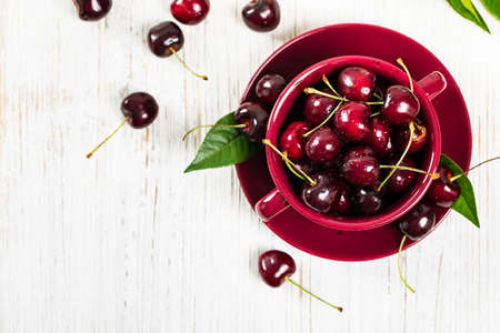 Cherry on Wooden Background. Selective focus.の写真素材