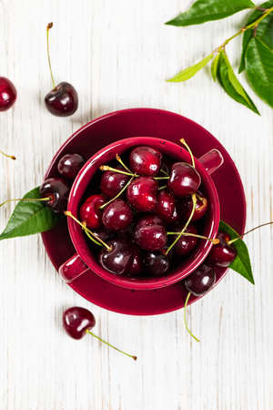 Cherry on Wooden Background. Selective focus.の写真素材