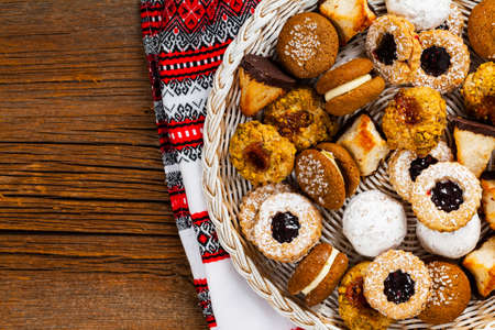 Homemade European Bakery Style Cookies Variety Flavors. Selective focus.の写真素材