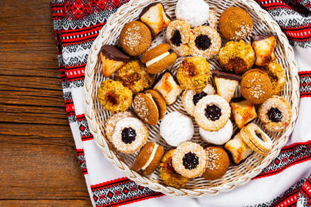 Homemade European Bakery Style Cookies Variety Flavors. Selective focus.の写真素材