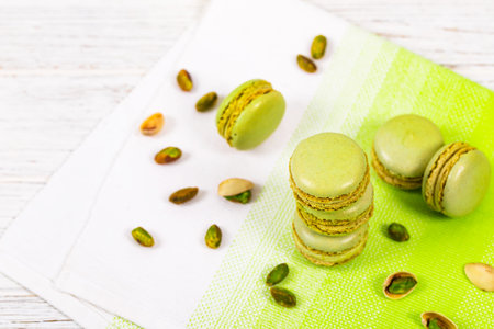 Green Pistachio Macaron Cookies. Selective focus.