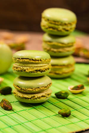 Pistachio Macarons. Selective focus.の写真素材