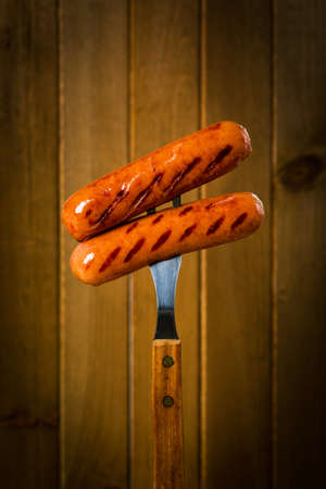 Grilled Smoked Knackwurst Bratwurst Sausages. Selective focus.の写真素材