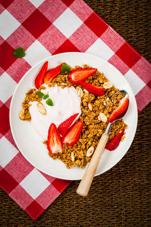 Strawberry Granola Yogurt Breakfast. Selective focus.の写真素材