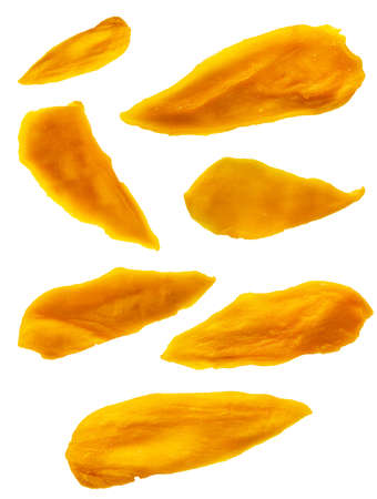 Dried Mango Fruit Isolated on White Background. Selective focus.の写真素材