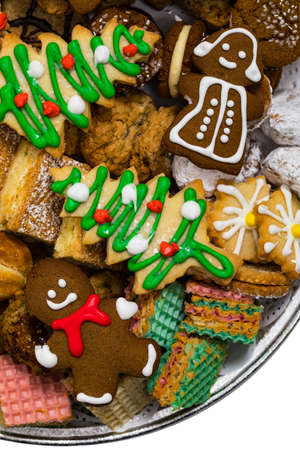 Christmas Cookies Background with Assorted Mixed Cookies Variety Flavors. Selective focus.の写真素材