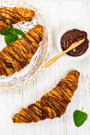 Chocolate Croissants for Breakfast. Selective focus.の写真素材