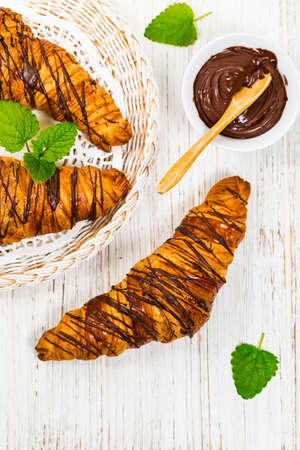 Chocolate Croissants for Breakfast. Selective focus.の写真素材