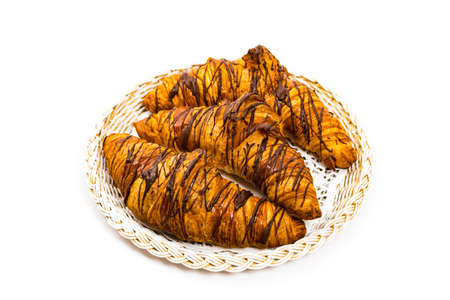 Chocolate Croissants on White Background. Selective focus.の写真素材