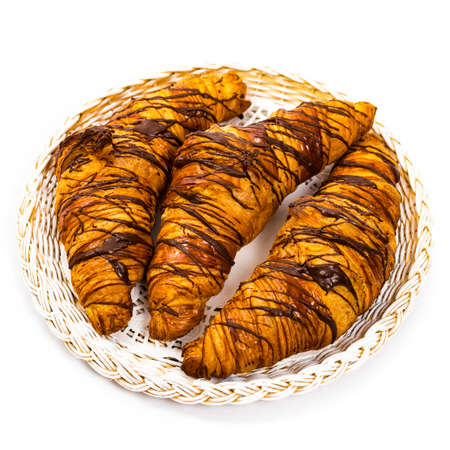 Chocolate Croissants on White Background. Selective focus.の写真素材