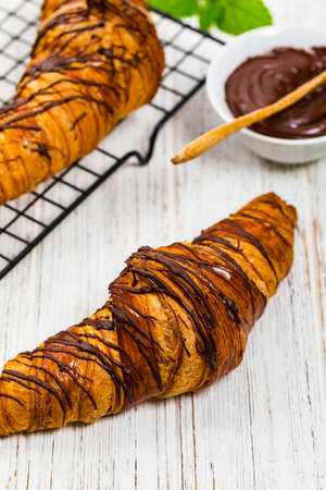 Chocolate Croissants for Breakfast. Selective focus.の写真素材