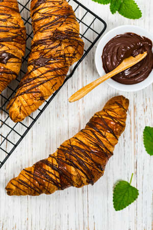 Chocolate Croissants for Breakfast. Selective focus.の写真素材