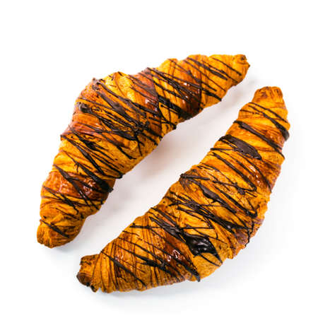 Chocolate Croissants on White Background. Selective focus.の写真素材