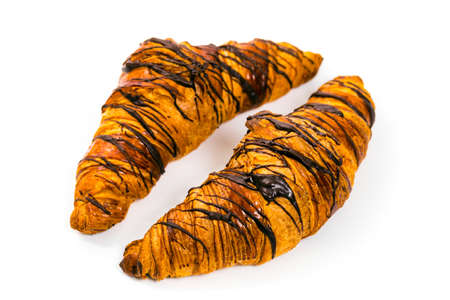 Chocolate Croissants on White Background. Selective focus.の写真素材