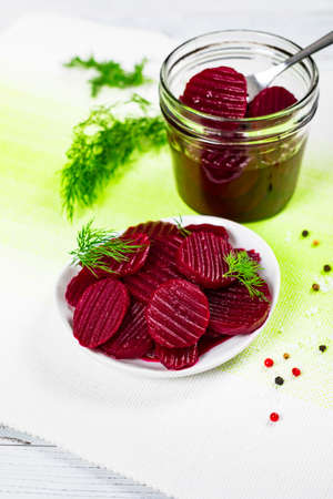 Pickled Beets, Marinated Sliced. Selective focus.の写真素材