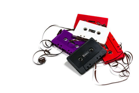 Compact Audio Cassette Tape Isolated on White Background. Selective focus.の写真素材