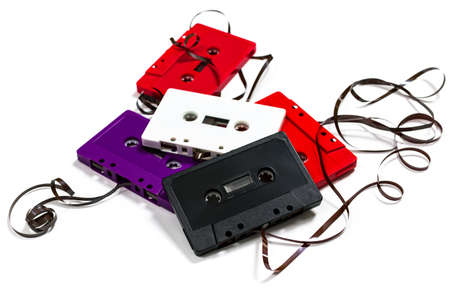Compact Audio Cassette Tape Isolated on White Background. Selective focus.の写真素材
