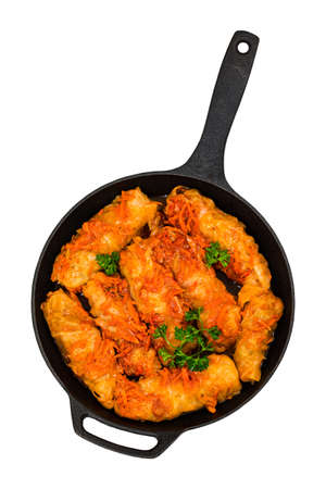 Stuffed Cabbage Rolls With Ground Beef and Rice Isolated on White background. Selective focus.の写真素材