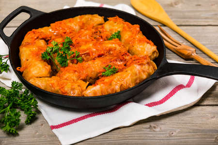 Vegetarian Stuffed Cabbage Rolls. Selective focus.の写真素材