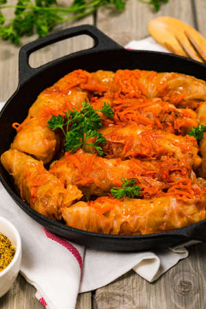 Stuffed Cabbage Rolls With Ground Beef and Rice. Selective focus.の写真素材