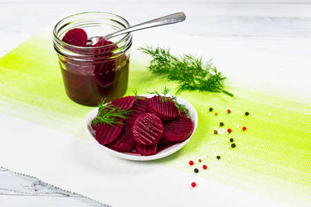 Pickled Beets, Marinated Sliced. Selective focus.の写真素材