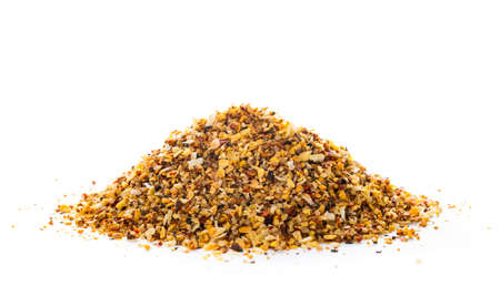 Lemon Pepper Seasoning Spice Macro Isolated on White Backgroundの写真素材