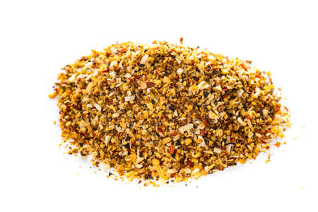 Lemon Pepper Seasoning Spice Macro Isolated on White Backgroundの写真素材