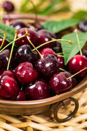Cherries Background. Sweet Black and Red Cherries. Selective focus.の写真素材