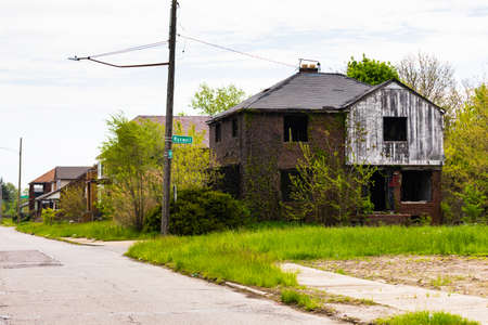 Abandoned Home in Detroit, Michigan. This is a deserted building in a bad part of town. Detroit, Michigan, USA.の写真素材
