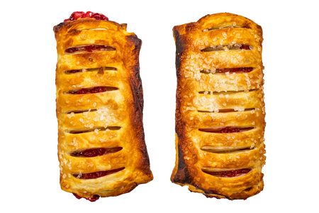 Puff Pastry Fruit Berry Strudel Pastry Isolated on a white background. Selective focus.の写真素材
