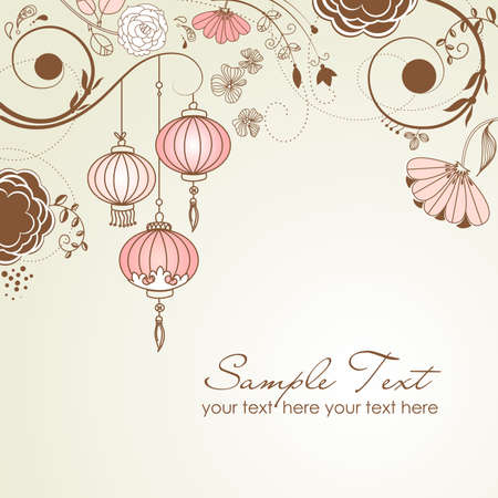 Chinese lanterns. Stylish floral backgroundのイラスト素材