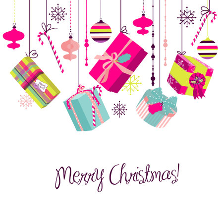 Christmas gifts in retro style. Ideas for creative packaging or bright christmas backgroundのイラスト素材
