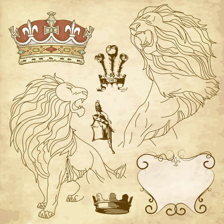 Set of lion and crown heraldry のイラスト素材