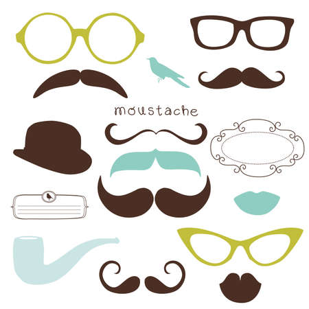Retro Party set - Sunglasses, lips, mustachesのイラスト素材