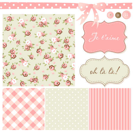 Vintage Rose Pattern, frames and cute seamless backgrounds. Ideal for printing onto fabric and paper or scrap booking. のイラスト素材