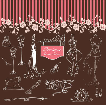 Boutique haute couture and Dressmaking のイラスト素材