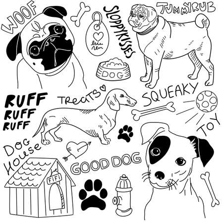 I love Dogs! vector doodles setのイラスト素材
