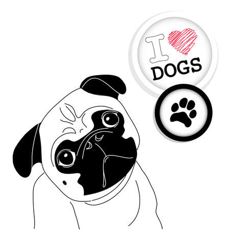 I love Pugs! Cute little pug on polka dot background のイラスト素材