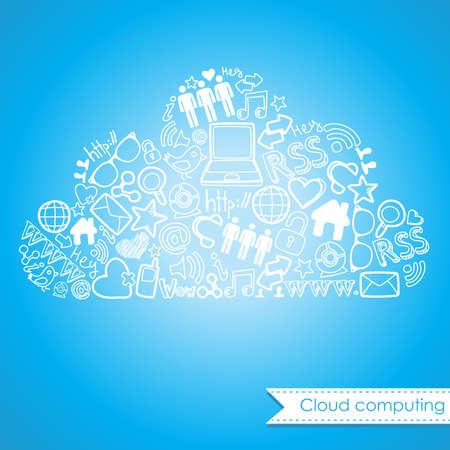 Cloud computing and social media concept. Cute Hand drawn doodles のイラスト素材