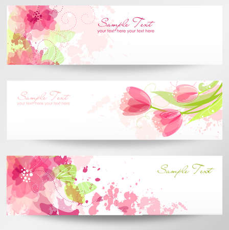 Set of three banners. Beautiful floral headersのイラスト素材