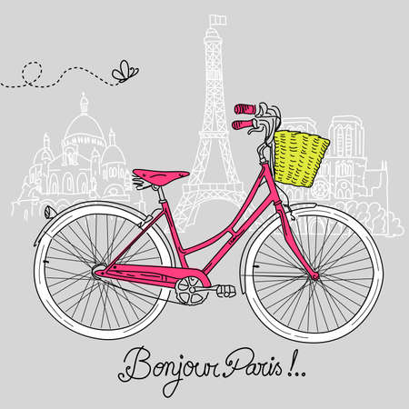 Riding a bike in style, Romantic postcard from Parisのイラスト素材