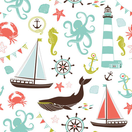 Retro Seamless Nautical patternのイラスト素材