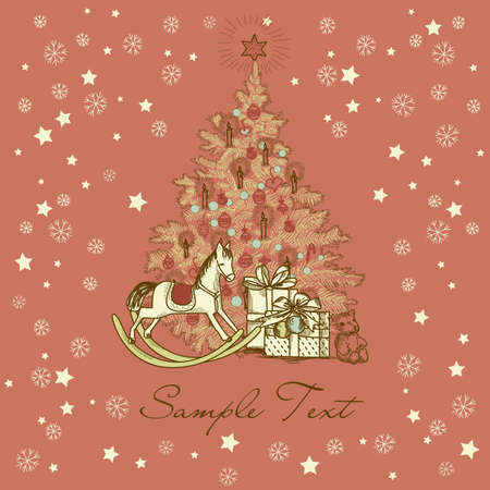 Vintage Christmas Card . Beautiful Christmas tree illustration のイラスト素材