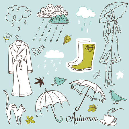 Rainy autumn days doodlesのイラスト素材