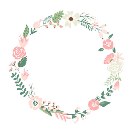 Cute retro flowers arranged in a shape of the wreath perfectのイラスト素材